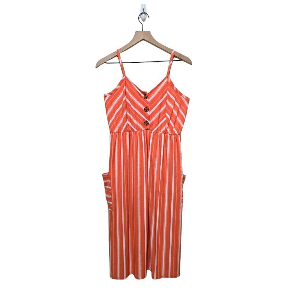 Bobbie Brooks Orange Striped V-Neck Mini Dress Sz M